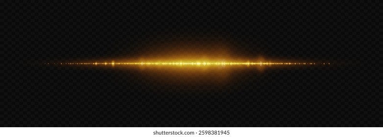 Golden line and sparkle light effect, neon beam effect.