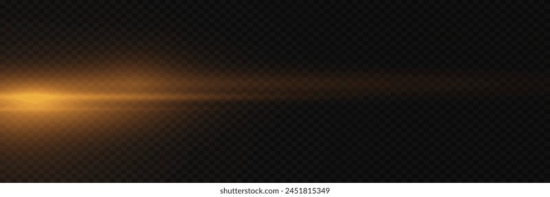 Golden line of speed and light. Horizontal flare, glowing effect. On a transparent background.	
