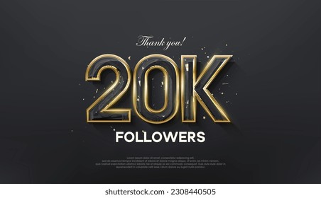 Golden line thank you 20K followers, with a luxurious and elegant gold color.