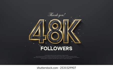 Golden line thank you 48k followers, with a luxurious and elegant gold color.
