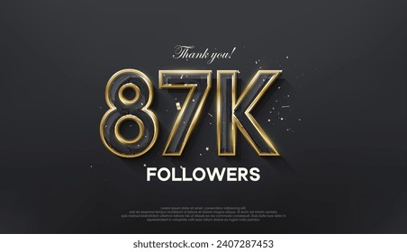 Golden line thank you 87k followers, with a luxurious and elegant gold color.