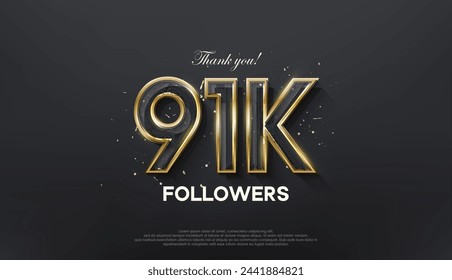 Golden line thank you 91k followers, with a luxurious and elegant gold color.