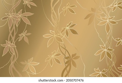 Golden line tropical jungle background. Floral luxury design with leaves.