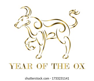 Golden line Vector Illustration of ox. It is signs of year of the ox.