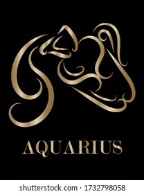 Golden line vector logo of Athlete. It is sign of Aquarius zodiac.