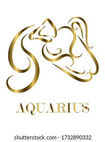 Golden line vector logo of Athlete. It is sign of Aquarius zodiac.