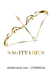 Golden line vector logo of bow and arrow. It is sign of Sagittarius zodiac.