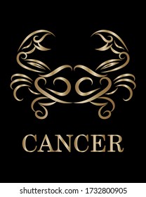 Golden line vector logo of a crab. It is sign of cancer zodiac.