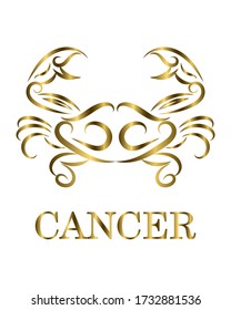 Logo del vector de línea dorada de un cangrejo. Es un signo de cáncer de zodiaco.