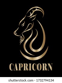 Golden line vector logo of goat head. It is sign of capricorn zodiac.