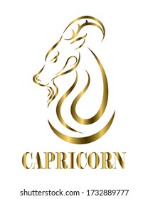 Golden line vector logo of goat head. It is sign of capricorn zodiac.