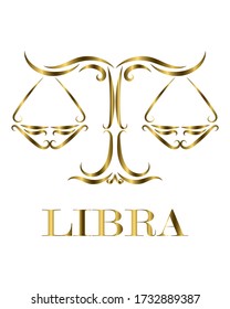 Golden line vector logo of scales. It is sign of libra zodiac.