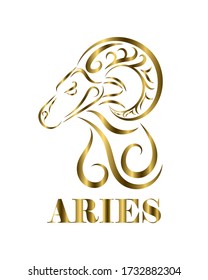 Logo del vector de línea dorada de la cabeza de oveja. Es un signo de Aries Zodiac.