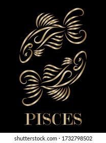 Golden line vector logo of two fish. It is sign of pisces zodiac.