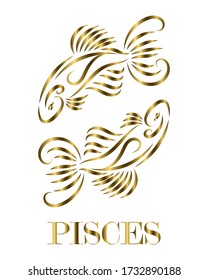 Golden line vector logo of two fish. It is sign of pisces zodiac.