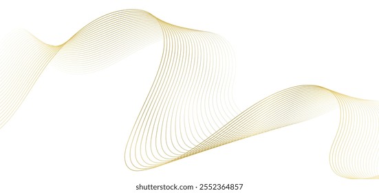 Onda de linha dourada, curvas onduladas abstratas, fitas de arte de fluxo de luxo, decoração elegante isolada no branco.