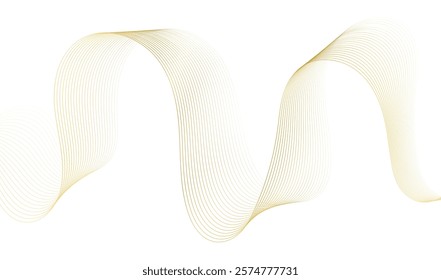 Golden line wave, abstract wavy curves, luxury flow art ribbons, elegant decoration isolated on white.