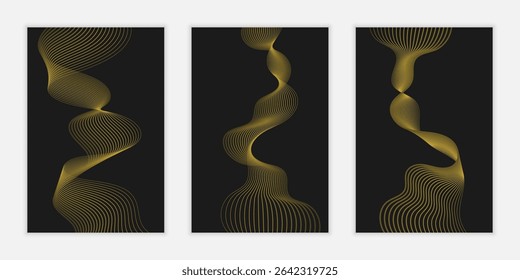 Golden Line Wave Seamless Background. Editable Vector Background