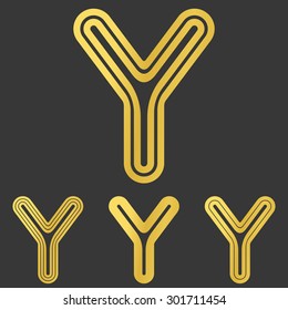 Golden line y letter logo design set