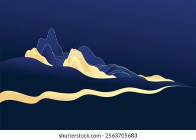 Golden linear oriental mountain abstract background
