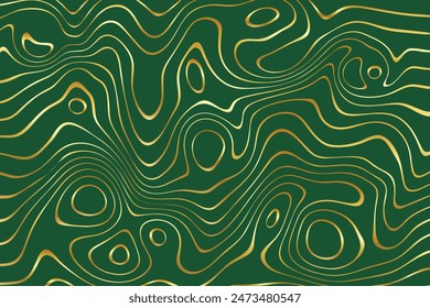 Patrón lineal dorado sobre fondo verde. Fondo topográfico de Premium. Anuncio geográfico para viajes.