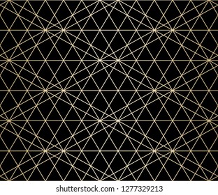 Golden linear pattern  Vector geometric seamless texture  Metallic gold lines black background  Luxury ornament and delicate grid  lattice  net  mesh  Abstract graphic background  Repeat design