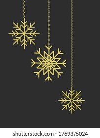 Golden linear snowflakes on a dark background. Winter. New Year