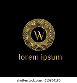 Golden linear star logo vector design element. W letter luxury monogram