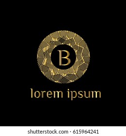 Golden linear star logo vector design element. B letter luxury monogram