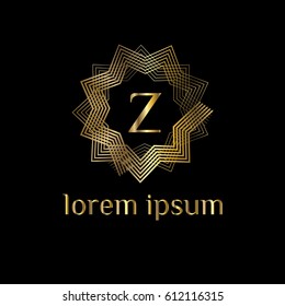 Golden linear star vector logo letter Z