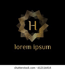 Golden linear star vector logo letter H