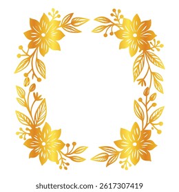 golden lineart flower and floral with copyspace frame on white background. can be used as invitation card for wedding, birthday and other