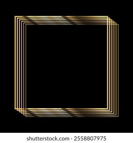 Golden Liner frame. Gold geometric borders in art deco style. Thin line premium and luxury rectangular shape collection. Yellow glowing shiny border, element Vector for photo, cadre, poster