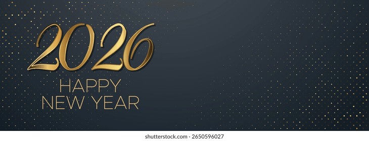 Golden Lines 2026 New Year Greeting Banner with Sleek Typography and Black Background