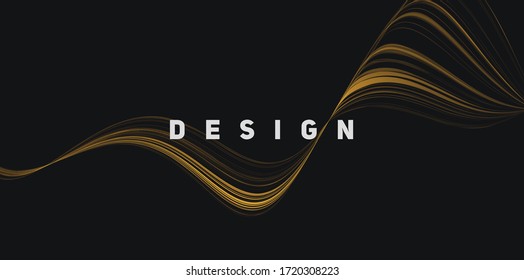 Golden lines forming fluid line in 3d space, abstract energy digital composition with text design, wallpaper
