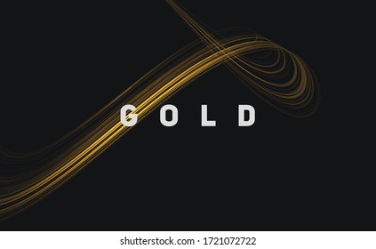 Líneas doradas que forman curva de bucle de fluido en espacio 3d, composición digital abstracta de metal de energía con oro de texto, papel tapiz