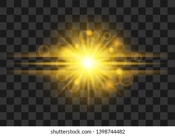 Golden lines with glow effect on transparent background. Special lens flash light effect. Color forces light vector illustration.