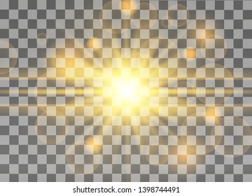 Golden lines with glow effect on transparent background. Special lens flash light effect. Color forces light vector illustration.