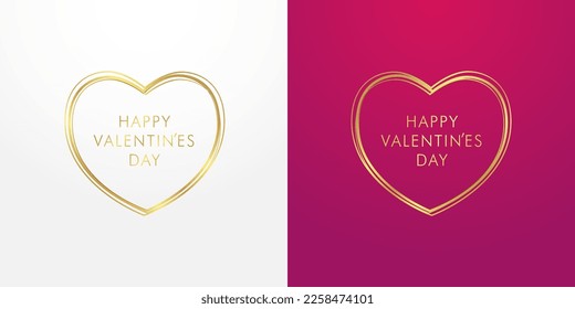 Goldene Linien Herz, eleganter Hintergrund. Happy Valentinstag romantisches Konzept mit goldenen Herzen und Schriften. Vektorgrafik