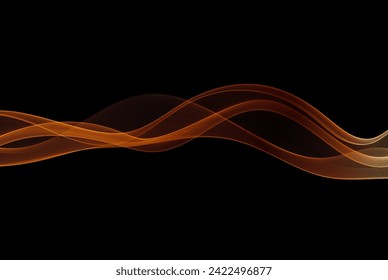 Golden lines of horizontal smooth transparent wave on a black background