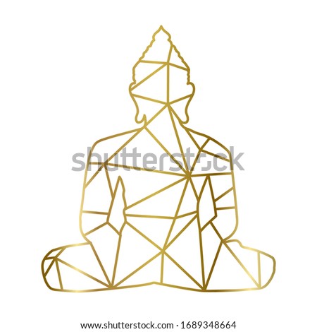 Golden lines inside Buddha silhouette, vector