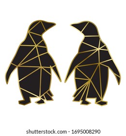 golden lines inside two penguins, vector