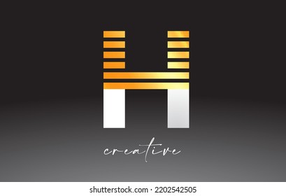 Golden Lines Letter H Logo Design with Creative Lines Cut on half of The Letter in Black and White Colors Vector.