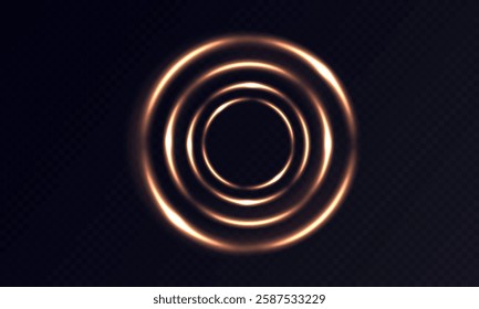 Golden lines light effect, background of glowing ring like vortex around, vector graphics.