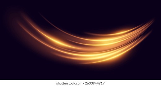 Golden lines of movement, abstract light flow with dynamic lighting and speed.