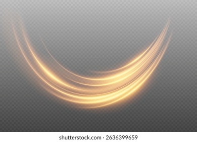 Linhas douradas de movimento, fluxo de luz abstrata com iluminação dinâmica e velocidade.