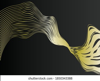 Golden lines on the black gradient background. Minimalistic vector. 