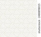 Golden lines on white background diagonal weave seamless vector pattern. Geometric linear diamond pattern texture. Abstract weave grid texture background. Minimalist linear tile design.