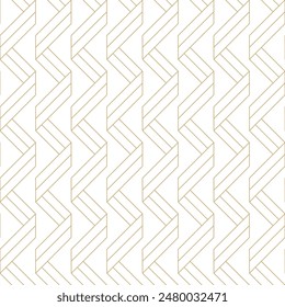 Golden lines on white background seamless vector pattern. Geometric zigzag ribbons linear texture. Abstract chevron background. Minimalist linear zigzag design.