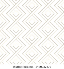 Golden lines on white background seamless vector pattern. Weaved lines and rhombuses geometric texture. Abstract diamond pattern background. Minimalist linear decorative design.